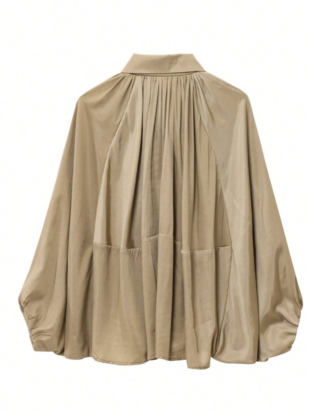 Khaki Casual Women's Draping Puff Bomber Jacket - Picture 5 of 5